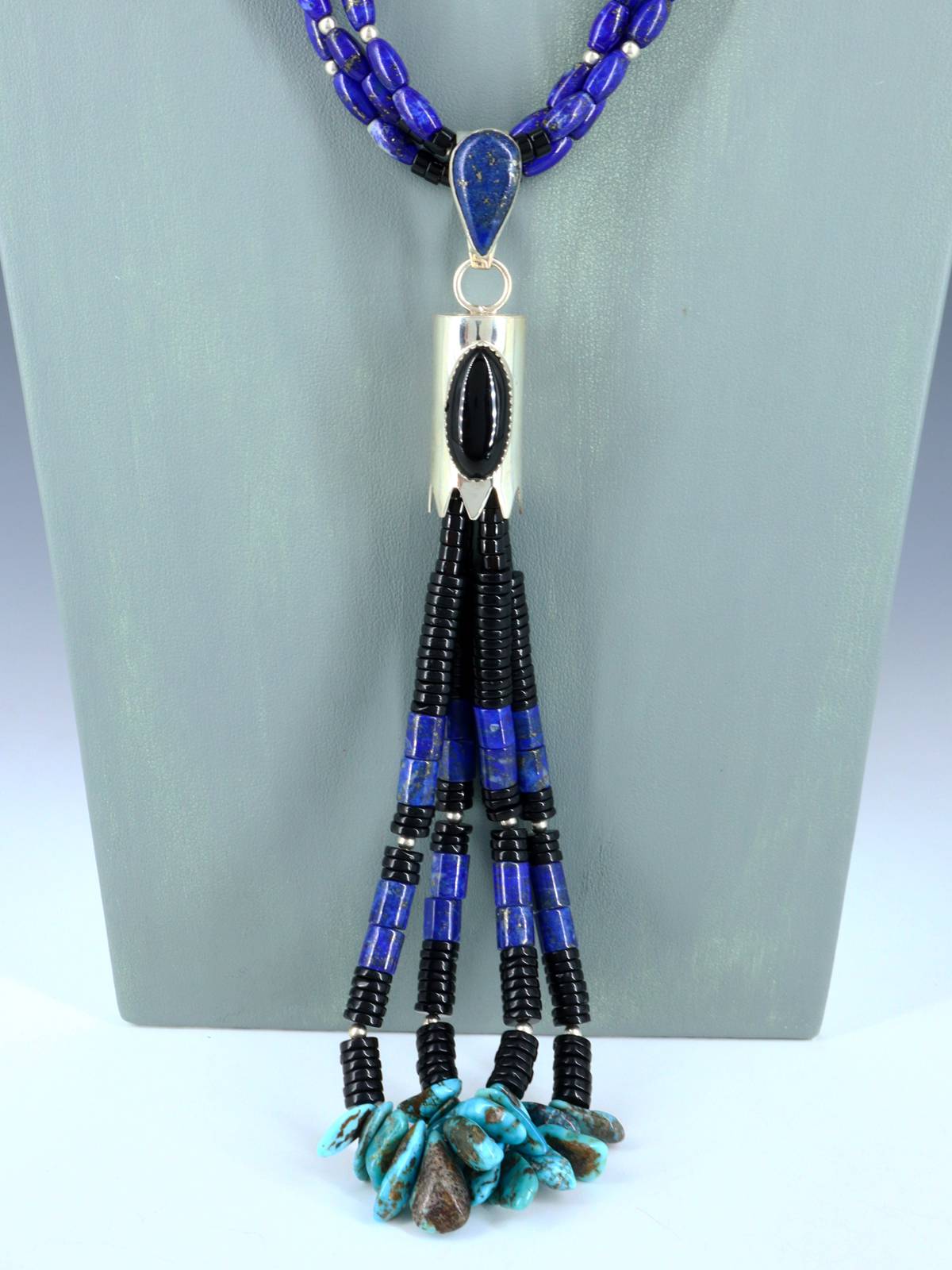 Santo Domingo Three Strand Lapis and Black Jet Jocla Necklace