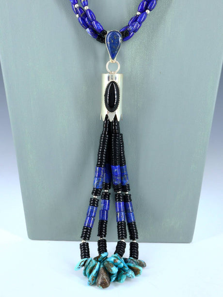 Santo Domingo Three Strand Lapis and Black Jet Jocla Necklace