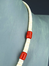 Native American Jewelry Single Strand Shell Heishi and Apple Coral Necklace
