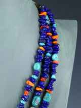 Native American Jewelry Lapis and Turquoise Three Strand Necklace