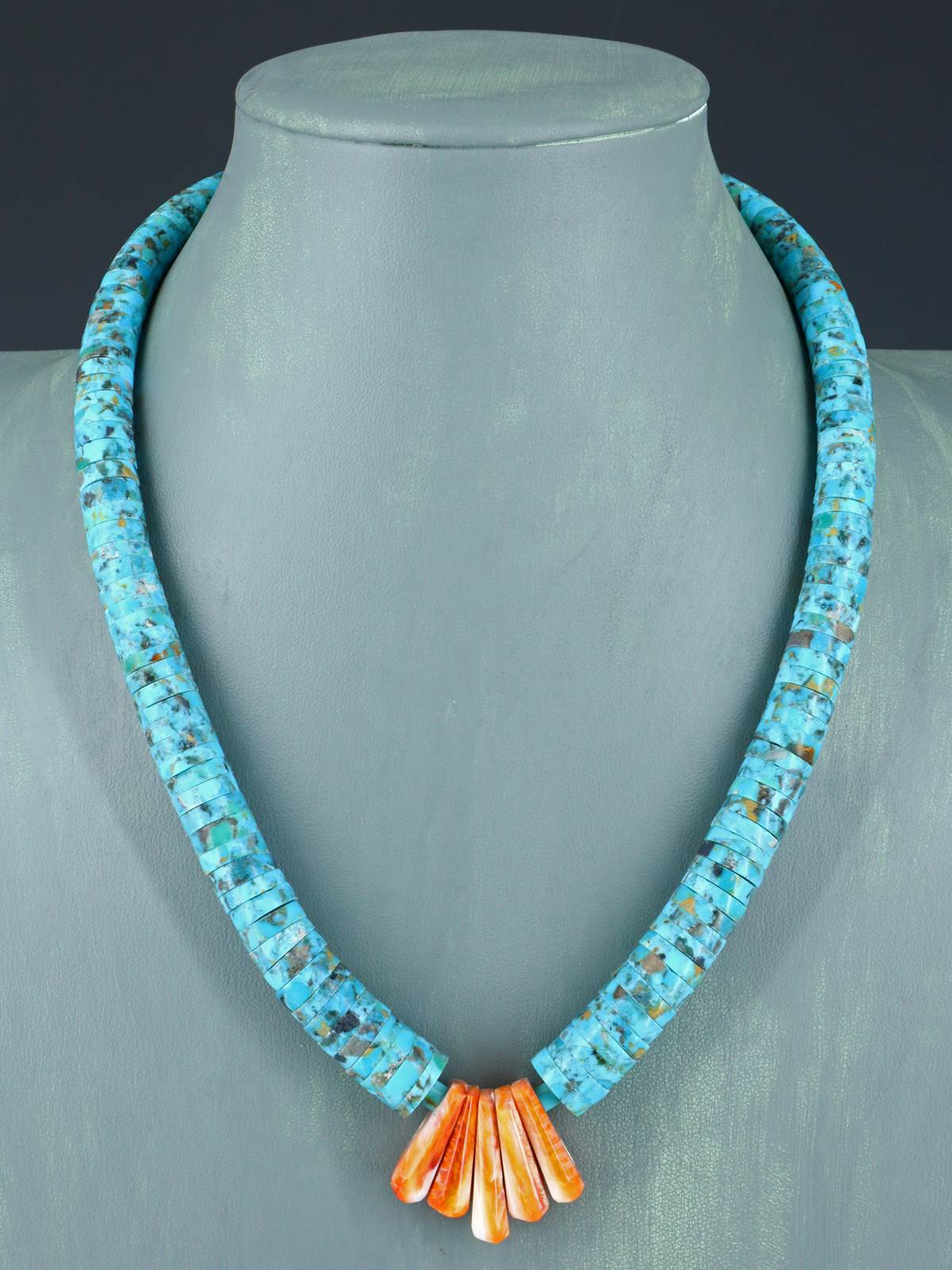 Bijoux indiens amérindiens Collier à brin unique turquoise et huître épineuse