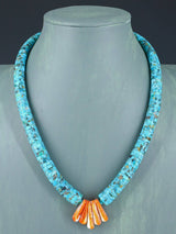 Bijoux indiens amérindiens Collier à brin unique turquoise et huître épineuse