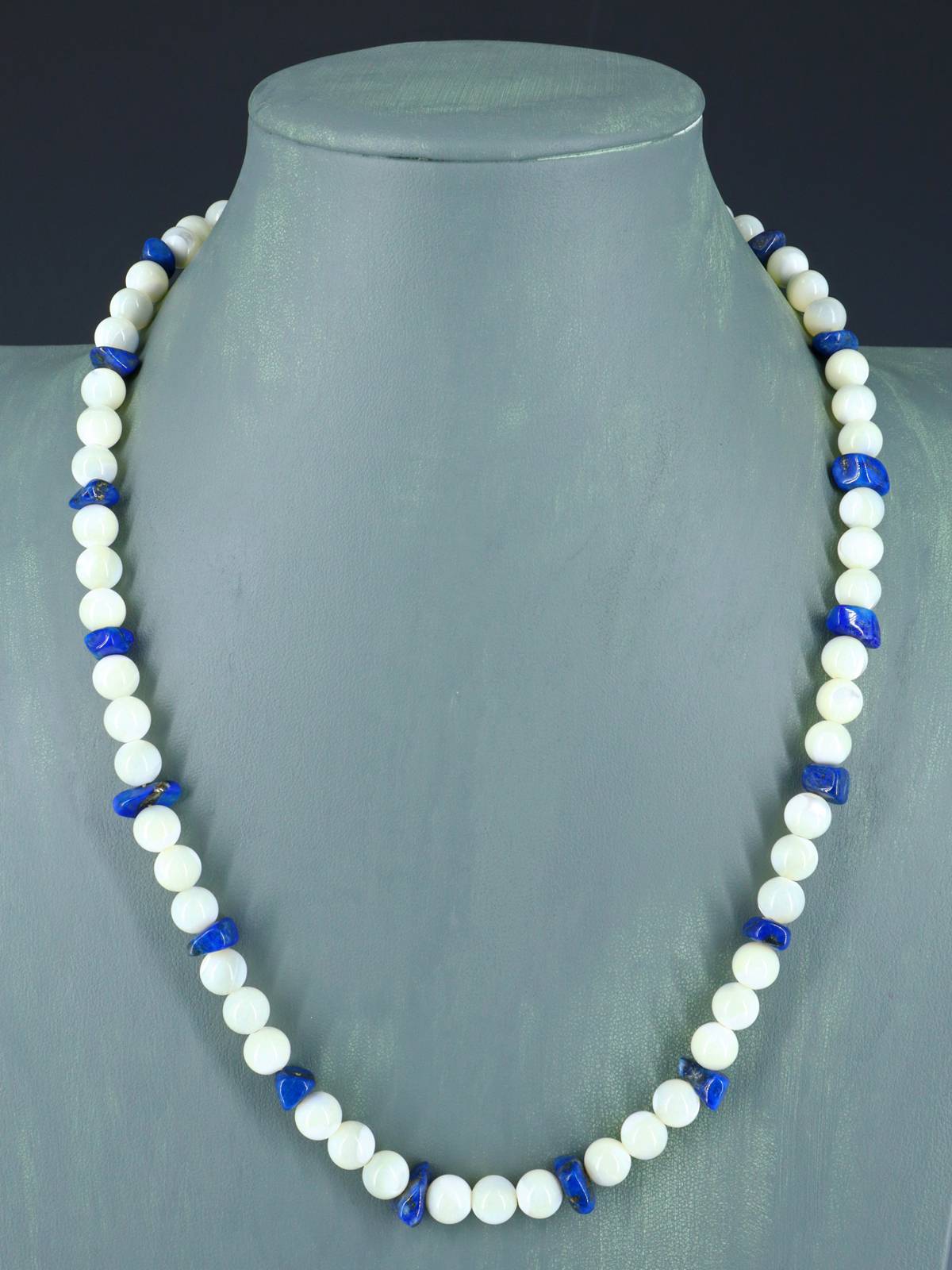 Native American Single Strand Mother of Pearl and Lapis Necklace