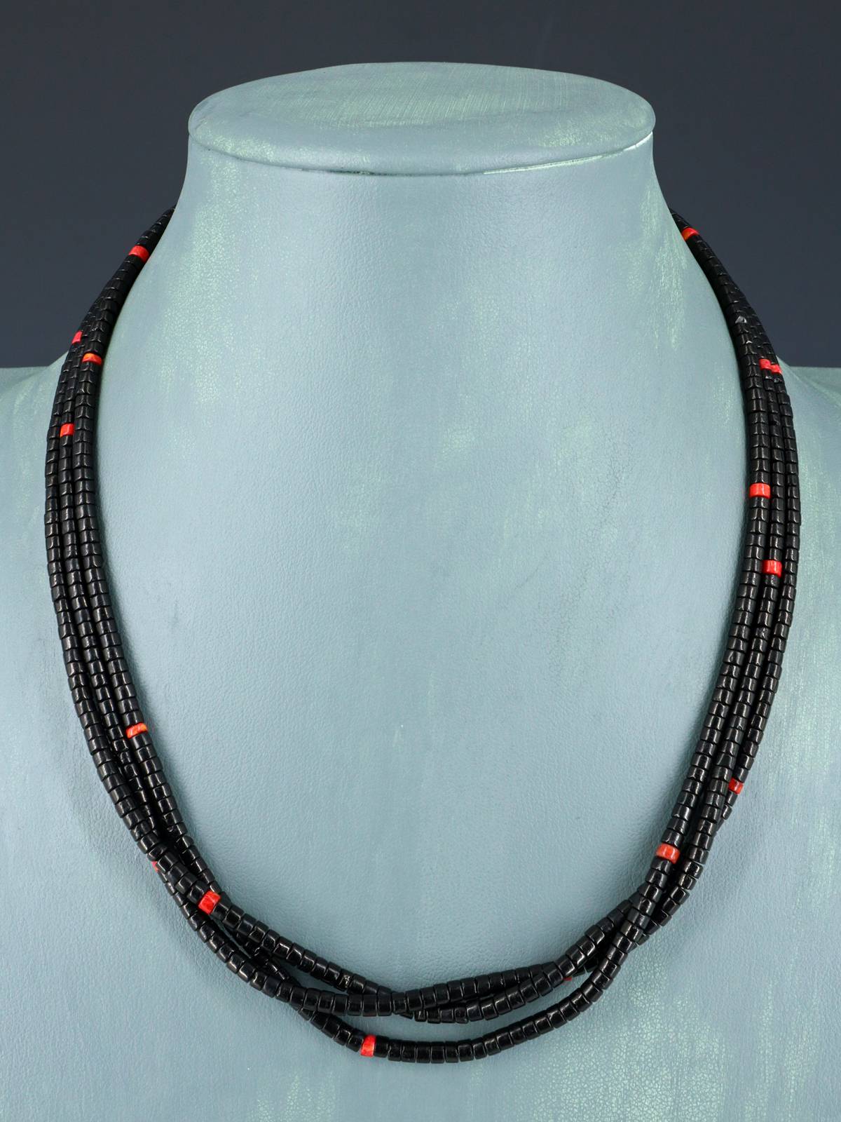 Three Strand Native American Santo Domingo Black Jet Necklace