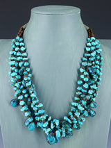 Bijoux amérindiens Collier à six brins en lapis et coquillage Heishi