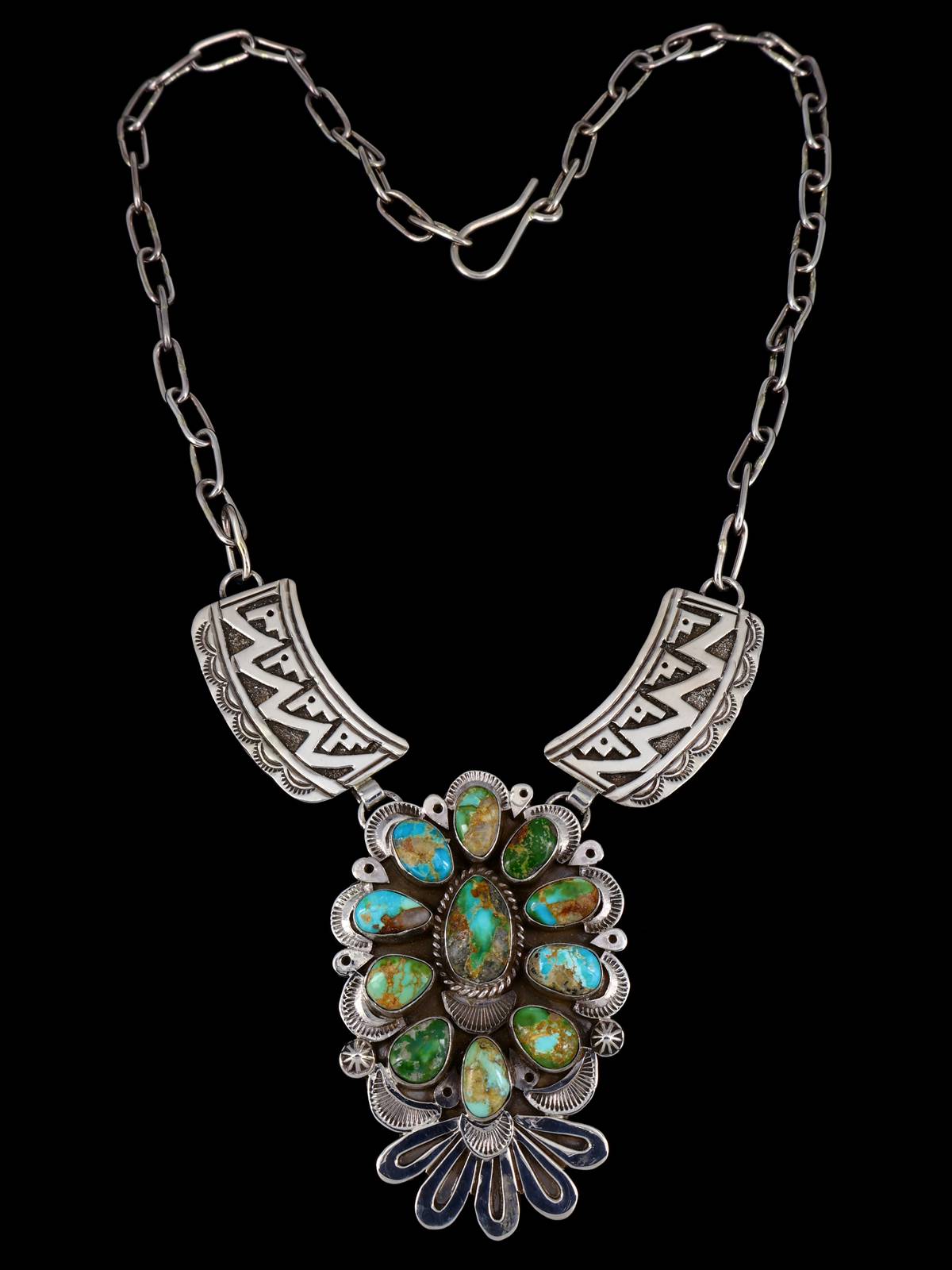 Native American Jewelry Sterling Silver Sonoran Gold Turquoise Necklace