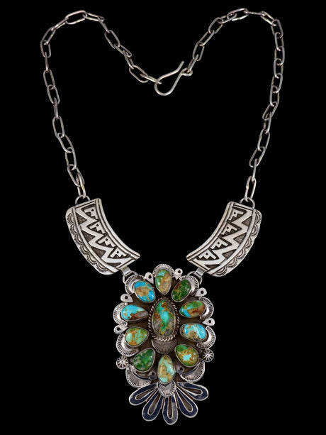 Native American Jewelry Sterling Silver Sonoran Gold Turquoise Necklace