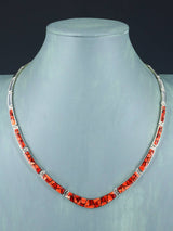 Navajo Spiny Oyster and Opalite Inlay Sterling Silver Link Necklace Set