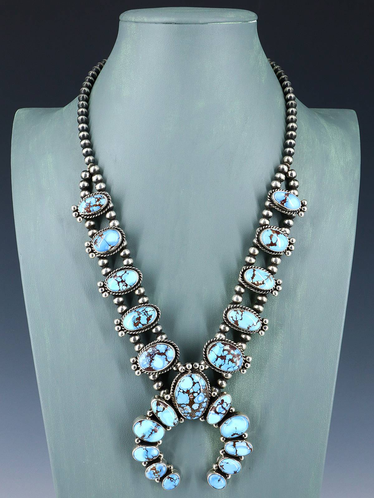 Navajo Jewelry Golden Hill Turquoise Squash Blossom Necklace Set