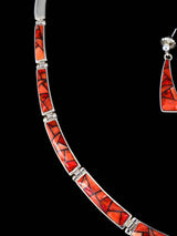 Navajo Spiny Oyster and Opalite Inlay Sterling Silver Link Necklace Set