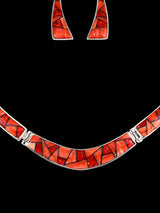 Navajo Spiny Oyster and Opalite Inlay Sterling Silver Link Necklace Set