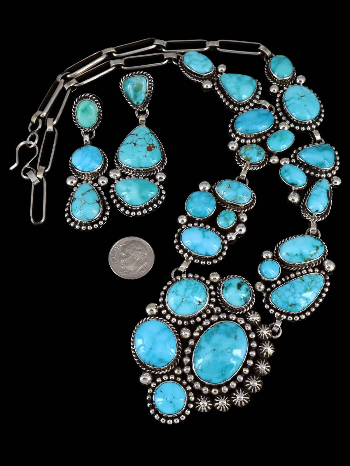 Native American Jewelry Sterling Silver Turquoise Lariat Necklace