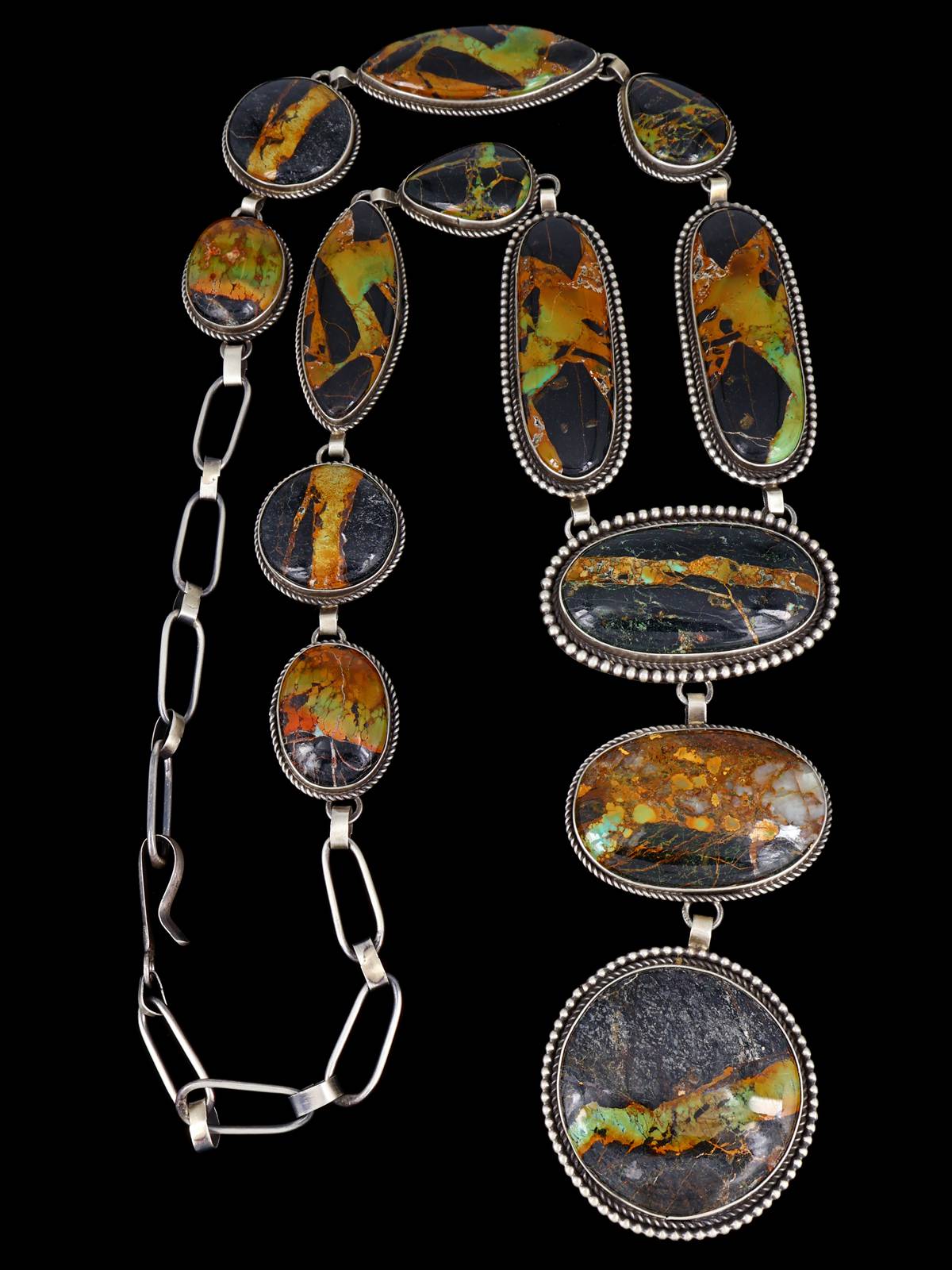 Native American Sterling Silver Blackjack Turquoise Lariat Y Necklace