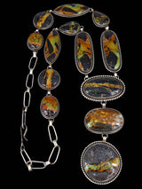 Native American Sterling Silver Blackjack Turquoise Lariat Y Necklace