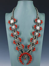 Native American Jewelry Sterling Silver Coral Coin Necklace