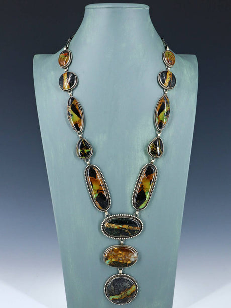 Native American Sterling Silver Blackjack Turquoise Lariat Y Necklace