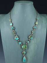 Native American Sterling Silver Carico Turquoise Lariat Necklace