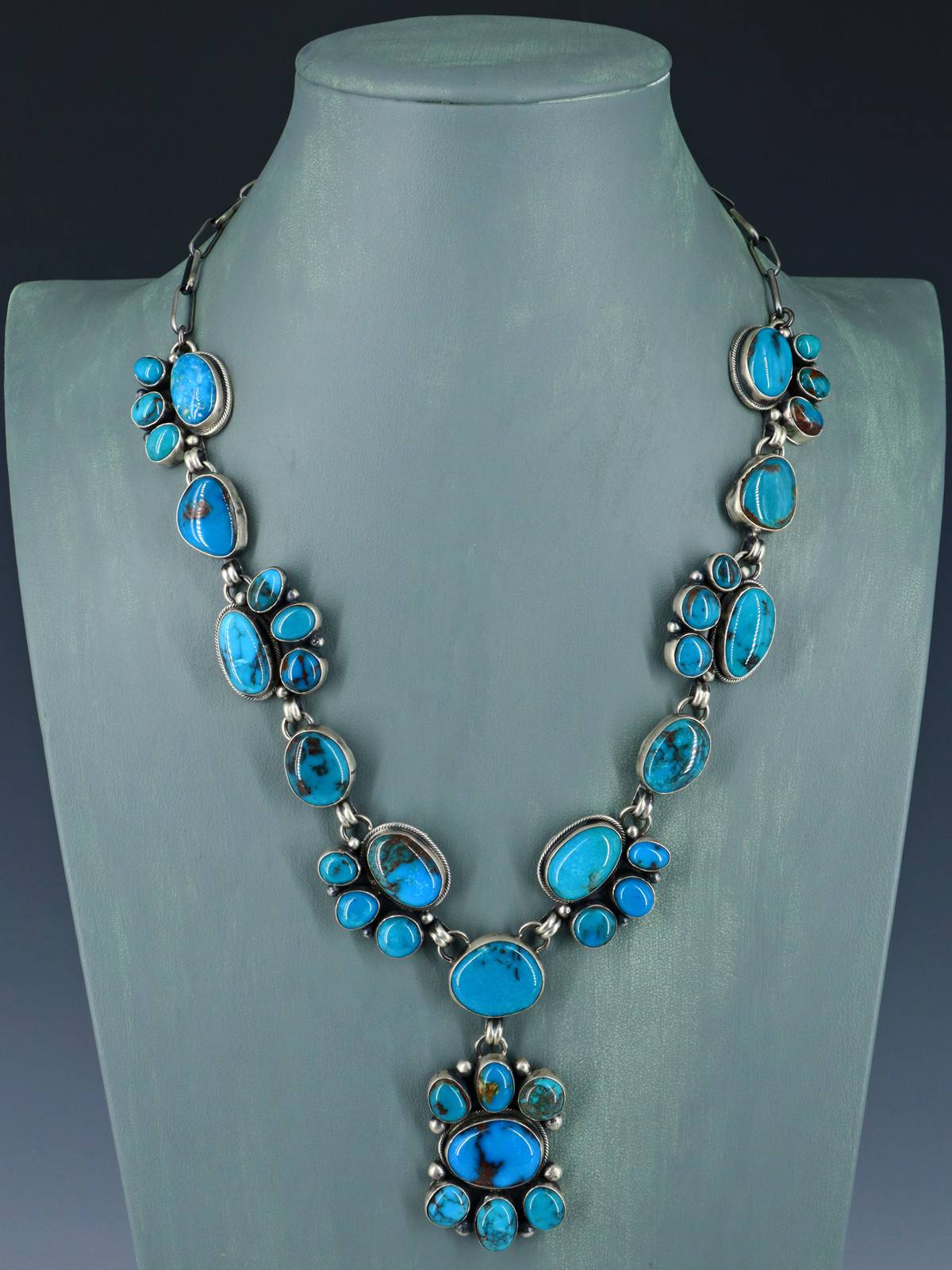 Native American Sterling Silver Bisbee Turquoise Necklace