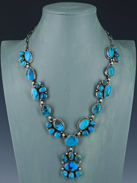 Native American Sterling Silver Bisbee Turquoise Necklace