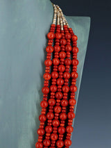 Native American Five Strand Apple Coral and Heishi Necklace