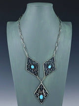 Ensemble collier et boucles d'oreilles Naja en argent sterling turquoise Kingman amérindien