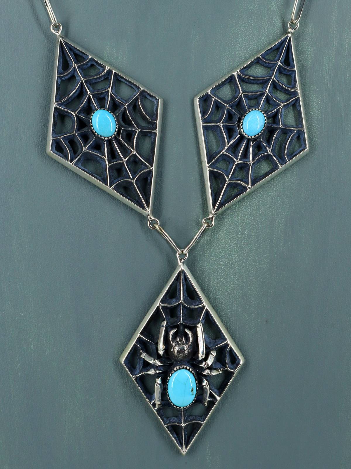 Ensemble collier et boucles d'oreilles Naja en argent sterling turquoise Kingman amérindien