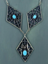 Ensemble collier et boucles d'oreilles Naja en argent sterling turquoise Kingman amérindien