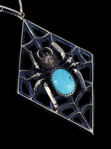 Native American Turquoise Sterling Silver Spider Necklace and Earring Set