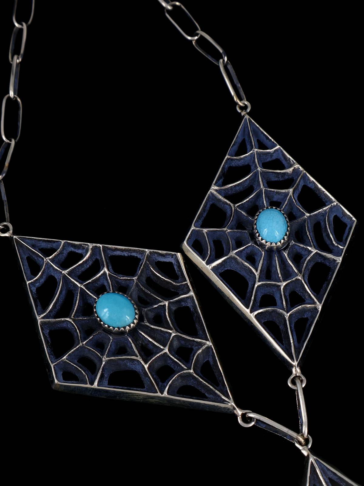 Ensemble collier et boucles d'oreilles Naja en argent sterling turquoise Kingman amérindien
