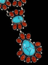 Navajo Sterling Silver Prince Turquoise and Coral Lariat Necklace