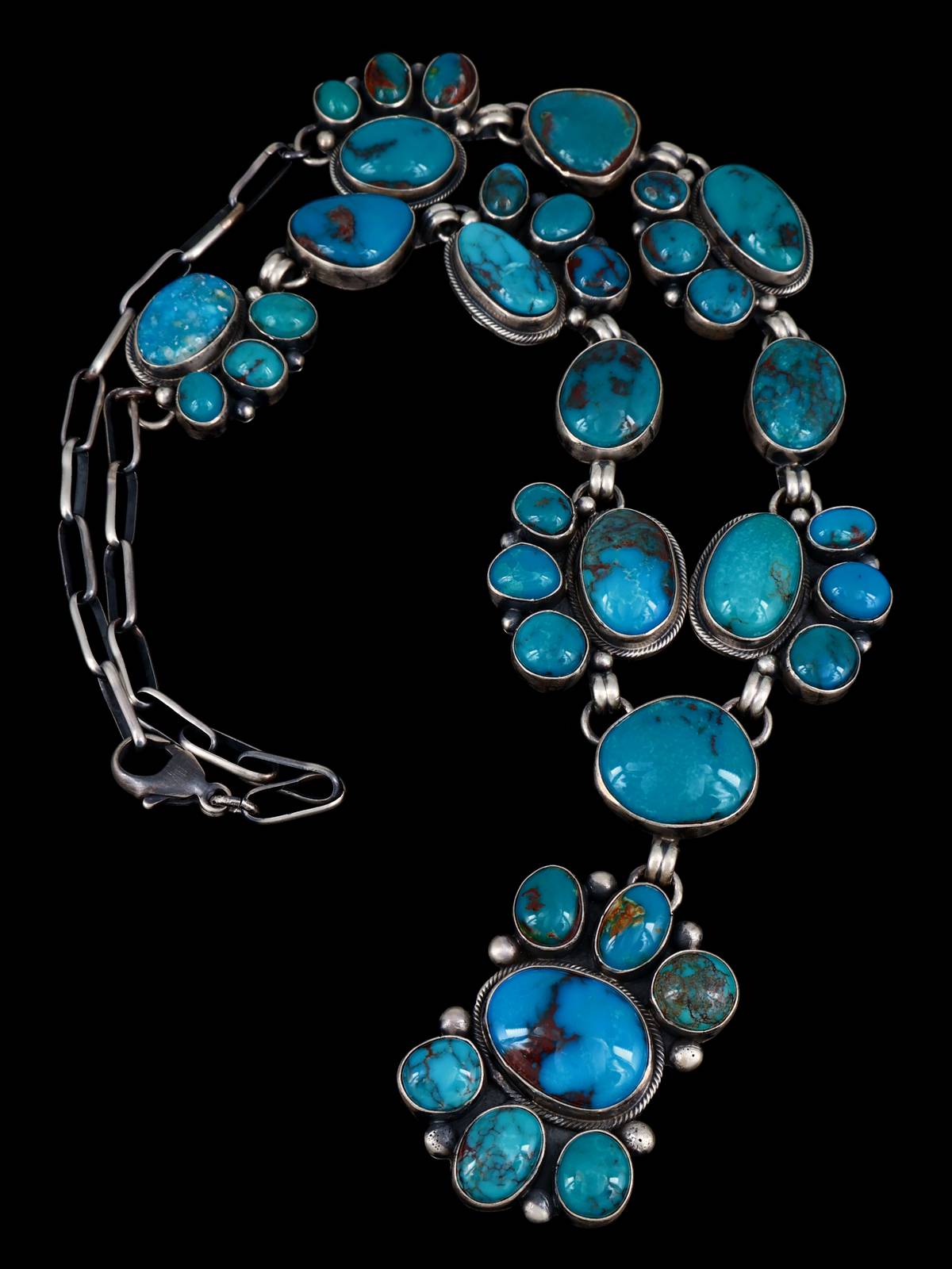 Native American Sterling Silver Bisbee Turquoise Necklace