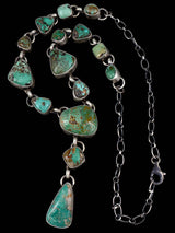 Native American Sterling Silver Carico Turquoise Lariat Necklace
