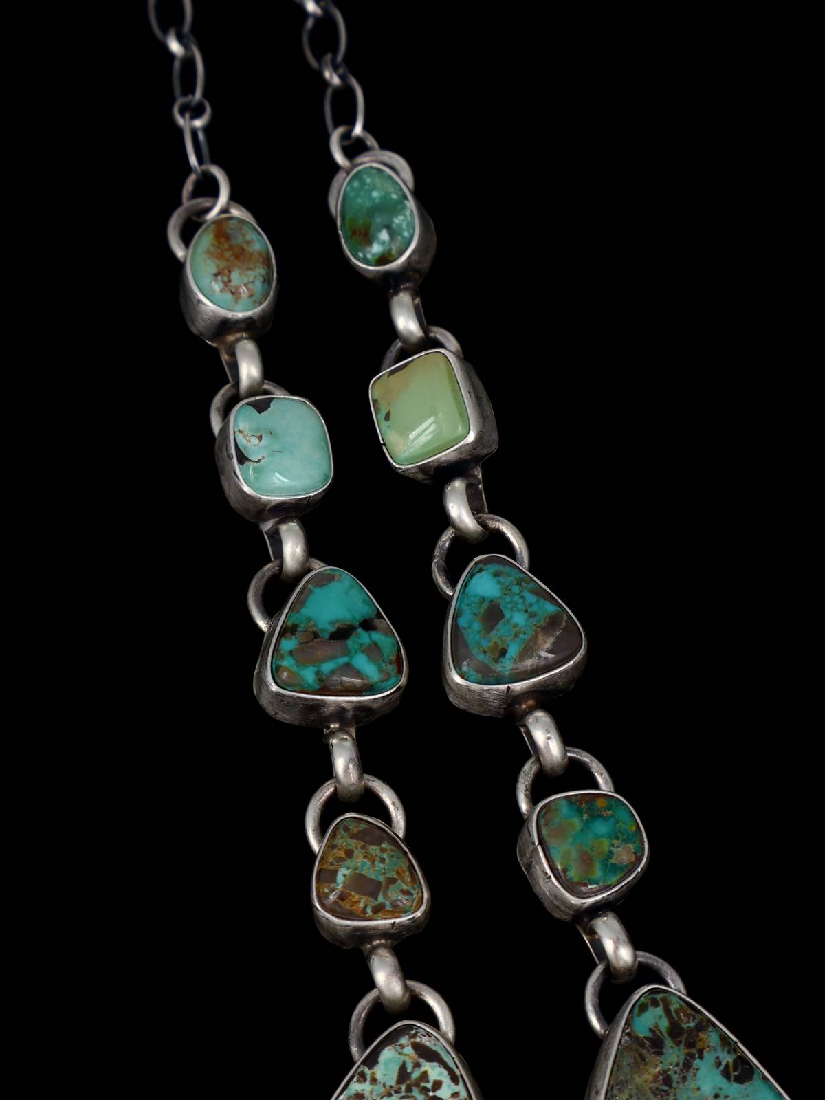 Native American Sterling Silver Carico Turquoise Lariat Necklace