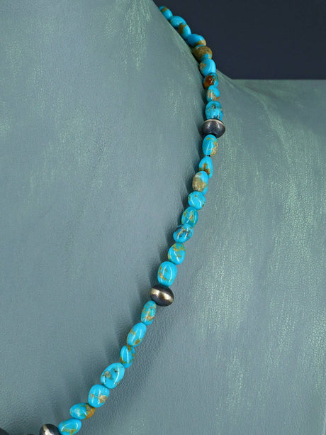 Native American Turquoise and Silver Beaded Necklace