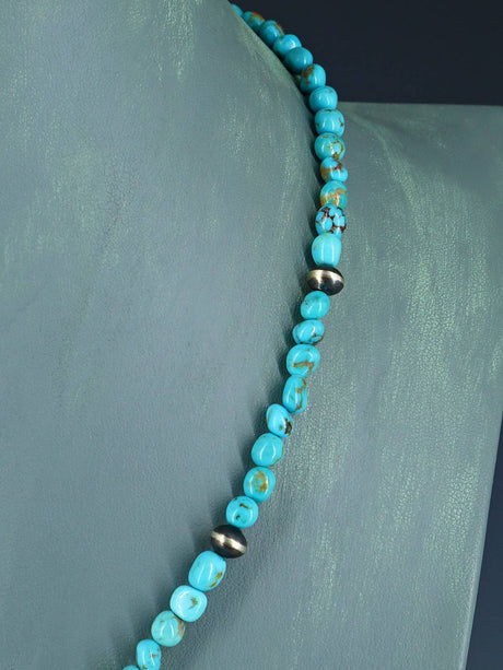 Native American Turquoise and Silver Beaded Necklace