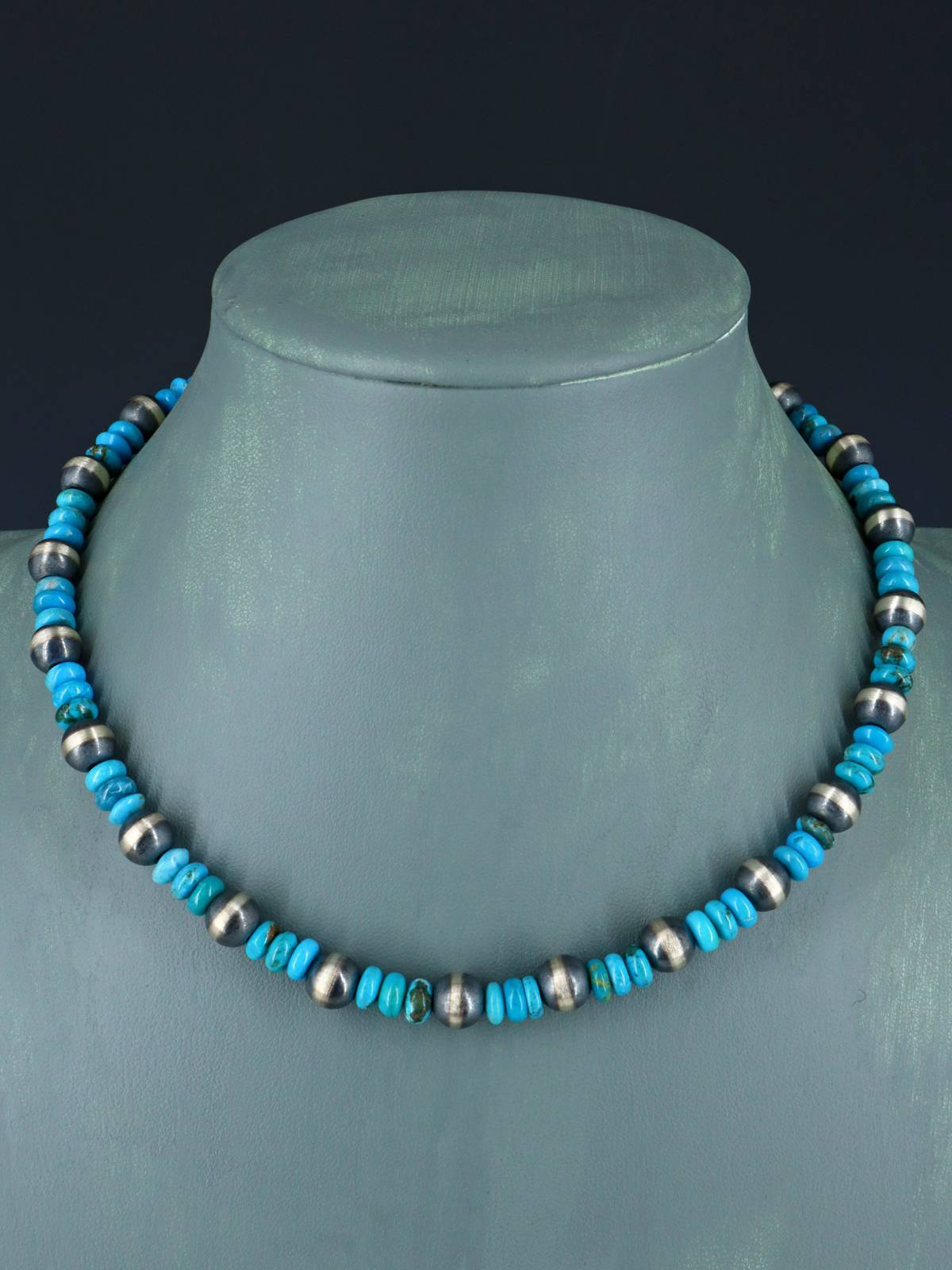 Collar de cuentas de plata y turquesa nativo americano