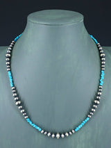 Collier amérindien de perles turquoise et argent