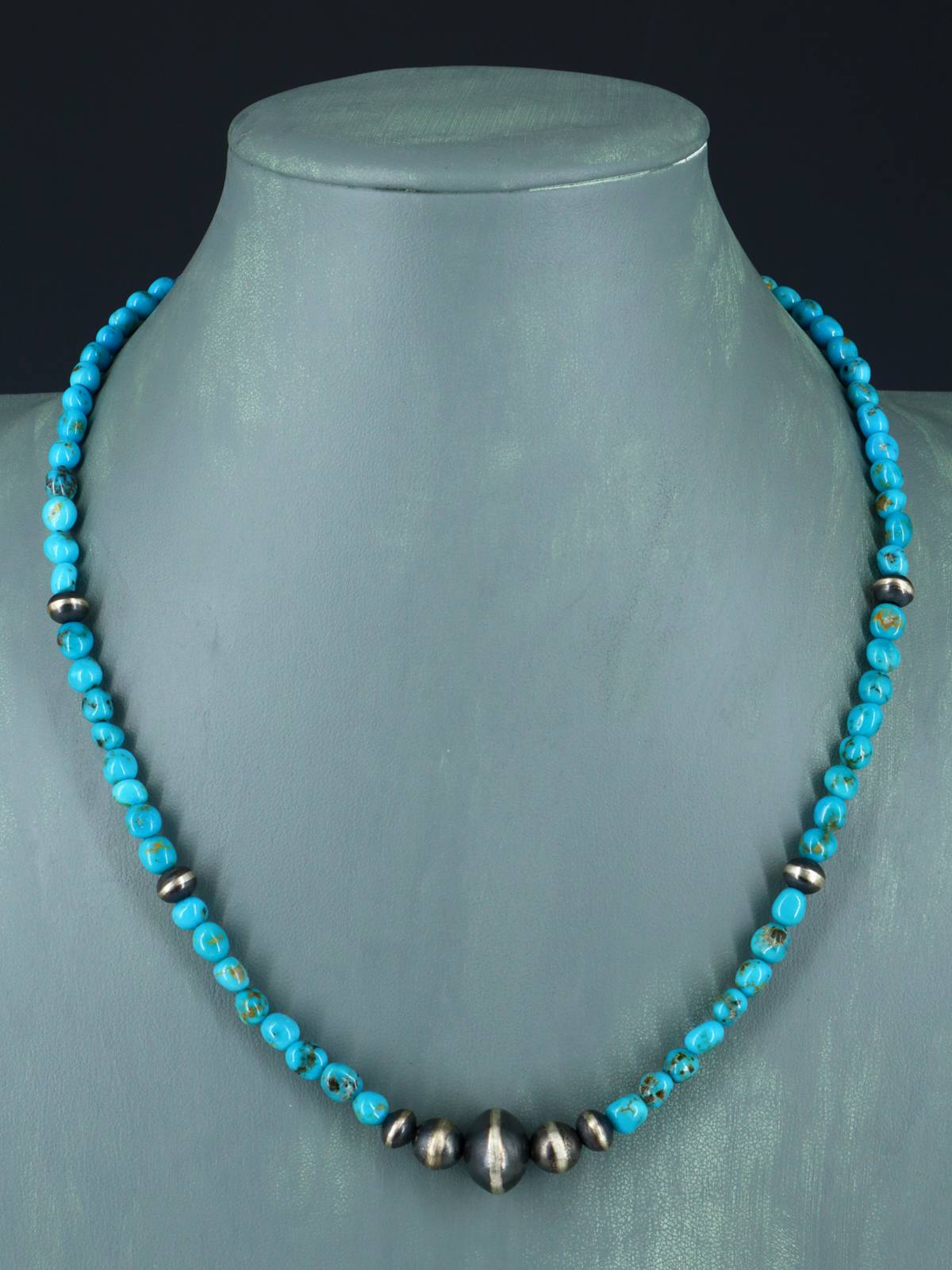 Native American Turquoise and Silver Beaded Necklace