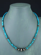 Native American Turquoise and Silver Beaded Necklace