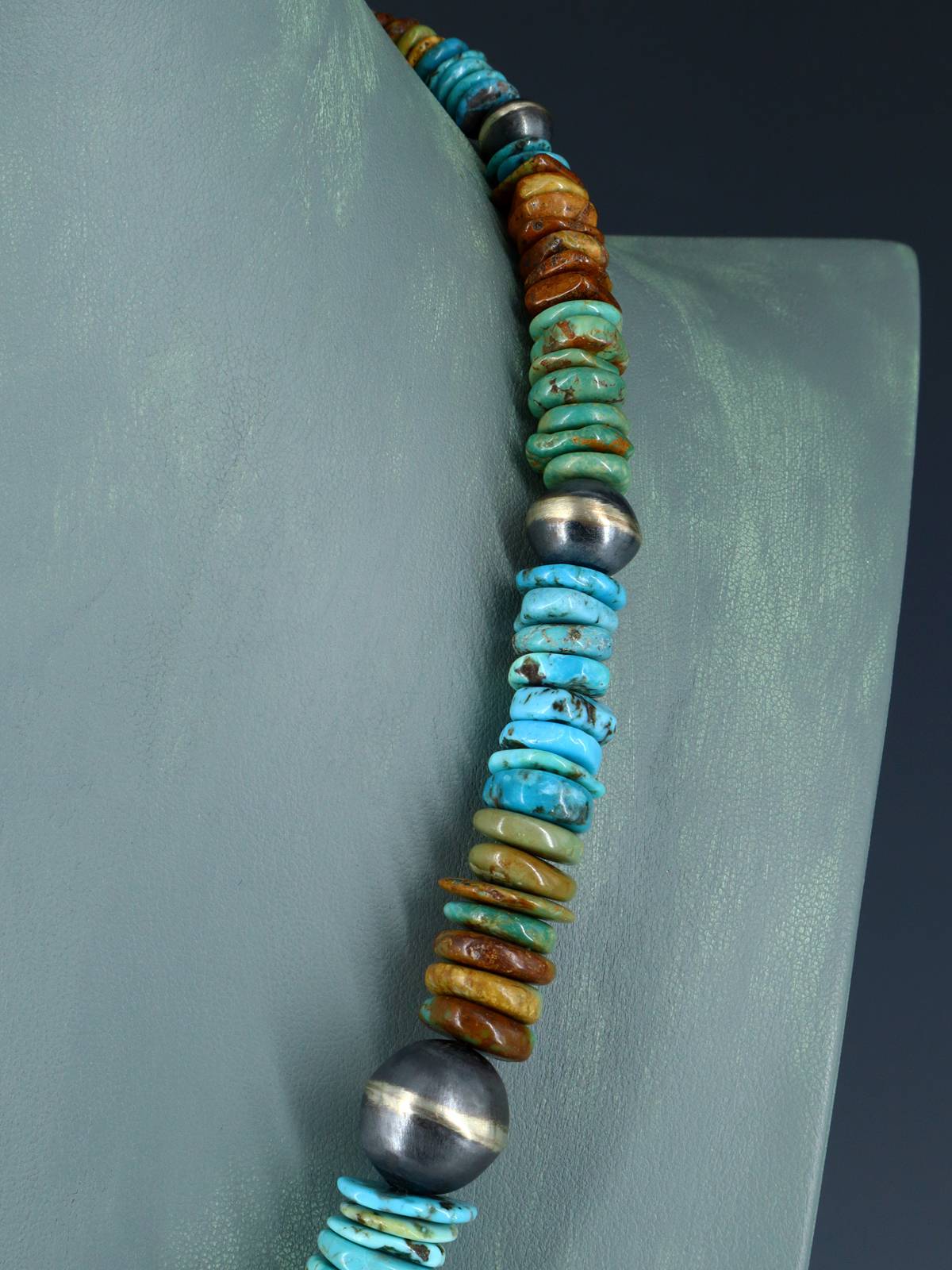 Collar de turquesa de una sola hebra de joyería india nativa americana de 18"