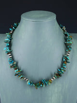 Collar de pepitas de turquesa y cuentas de plata de nativos americanos