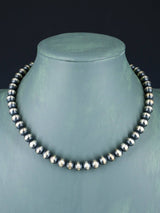 Collar de cuentas de plata de ley de una sola hebra de joyería Navajo de 18.0 in