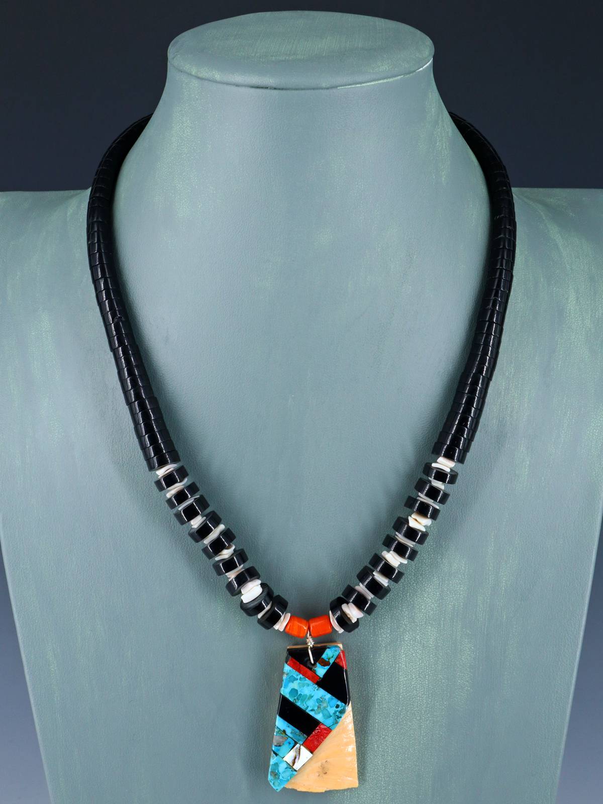 Native American Santo Domingo Mosaic Black Jet Necklace
