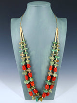 Estate Native American Two Strand Turquoise and Apple Coral Necklace