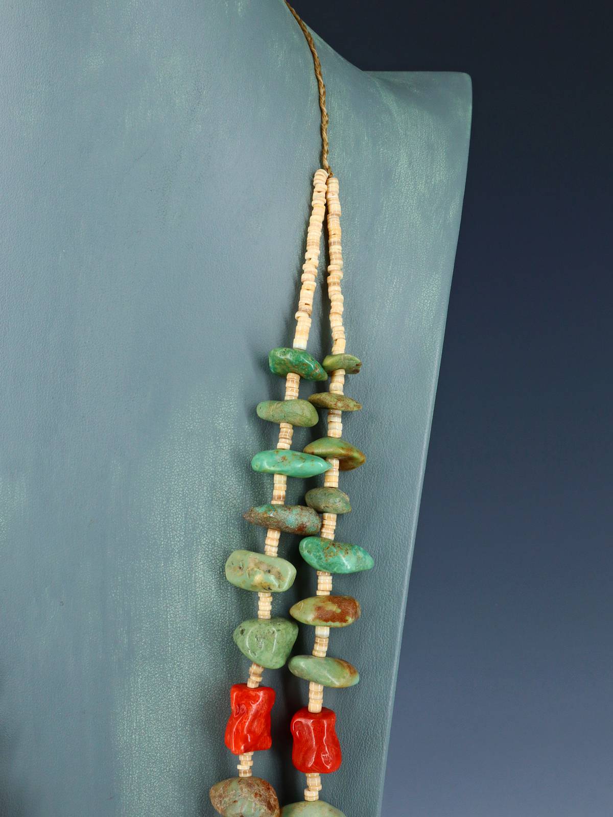 Estate Native American Two Strand Turquoise and Apple Coral Necklace