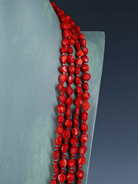 Vintage nativo americano joyería coral natural 10 collar de hebras