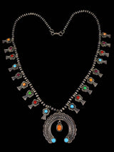 Estate Navajo Petite Sterling Silver Squash Blossom Necklace