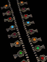 Estate Navajo Petite Sterling Silver Squash Blossom Necklace