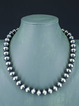 12mm Native American Sterling Silver Beaded Necklace, Multiple Lengths
