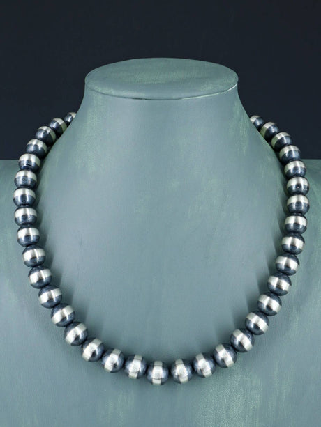 12mm Native American Sterling Silver Beaded Necklace, Multiple Lengths